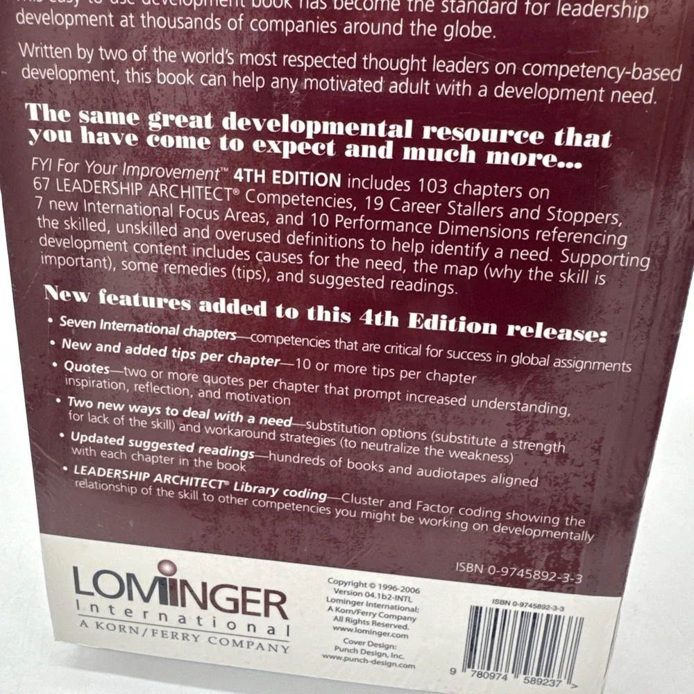 For Your Improvement by Robert W. Eichinger and Lombardo 4th Ed Sealed